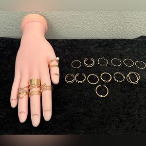 21 Brass-Tone Fashion Rings – Mixed Styles, Stackable + Free Glam!
